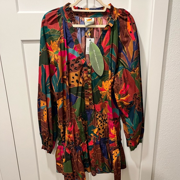 FARM Rio NWT AUTHENTIC BROWN PRINTED LEOPARD TROPICAL LONG SLEEVES DRESS - Picture 16 of 16